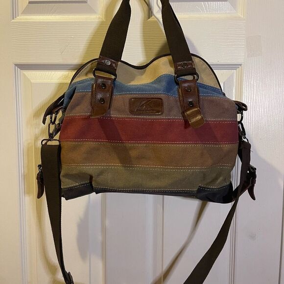 SUNSHINEJING Striped Canvas Tote Crossbody Strap Double Handles - Picture 2 of 12